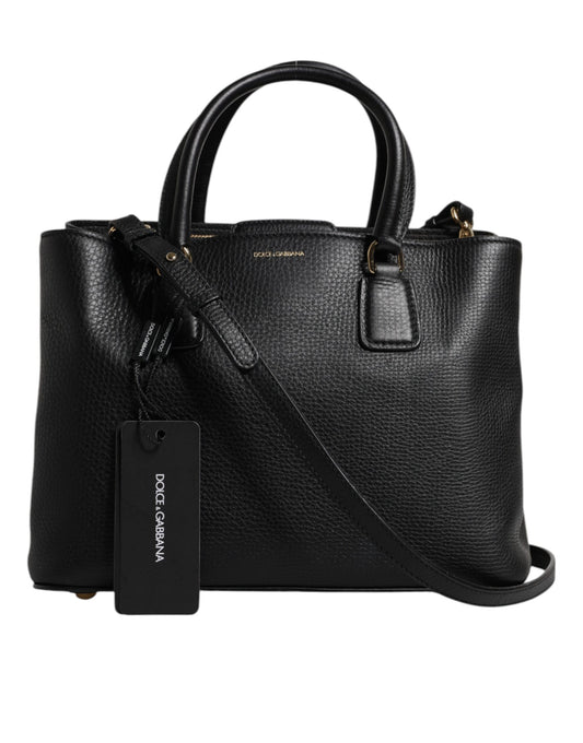 Sac à main à bandoulière Dolce &amp; Gabbana en cuir de veau noir avec plaque logo