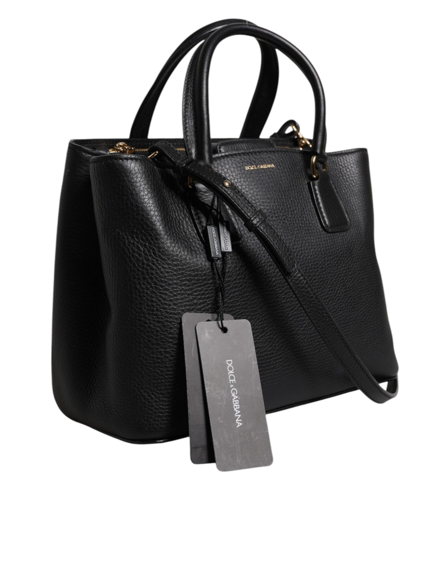 Sac à main à bandoulière Dolce &amp; Gabbana en cuir de veau noir avec plaque logo
