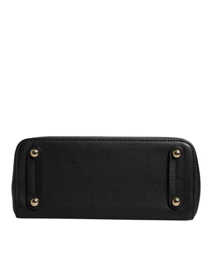 Sac à main à bandoulière Dolce &amp; Gabbana en cuir de veau noir avec plaque logo