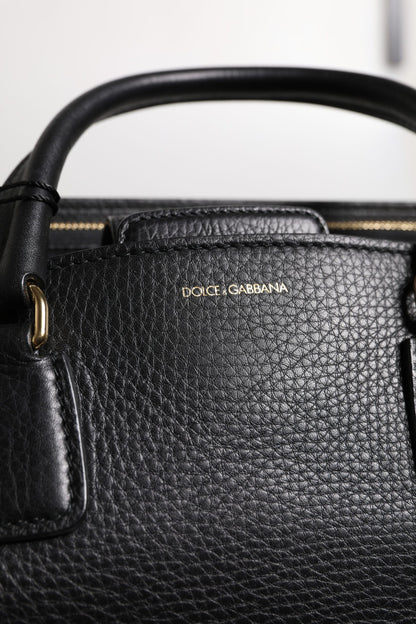 Sac à main à bandoulière Dolce &amp; Gabbana en cuir de veau noir avec plaque logo