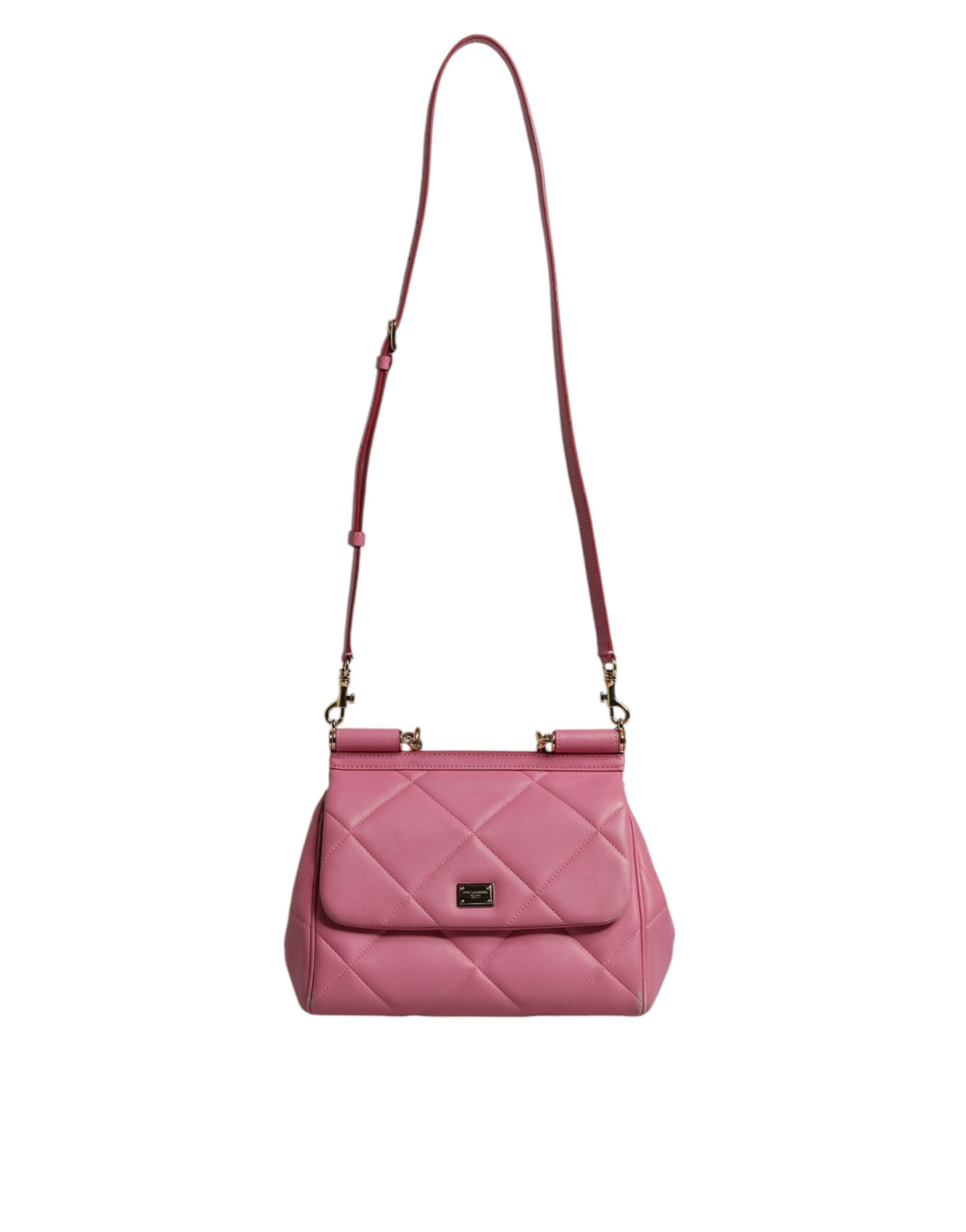 Dolce &amp; Gabbana Pink Leather Sicily Logo Shoulder Satchel Bag
