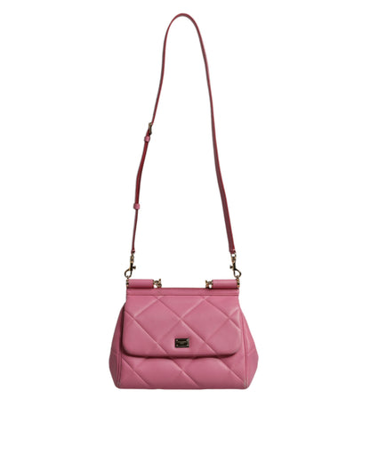 Dolce &amp; Gabbana Pink Leather Sicily Logo Shoulder Satchel Bag
