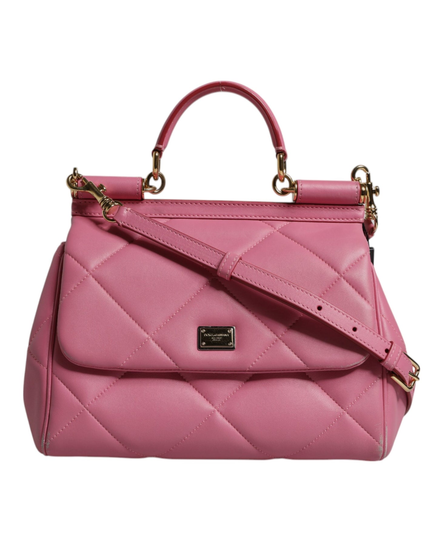 Dolce &amp; Gabbana Pink Leather Sicily Logo Shoulder Satchel Bag