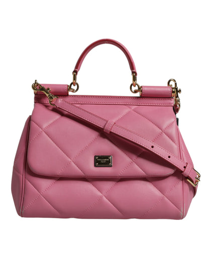 Dolce &amp; Gabbana Pink Leather Sicily Logo Shoulder Satchel Bag