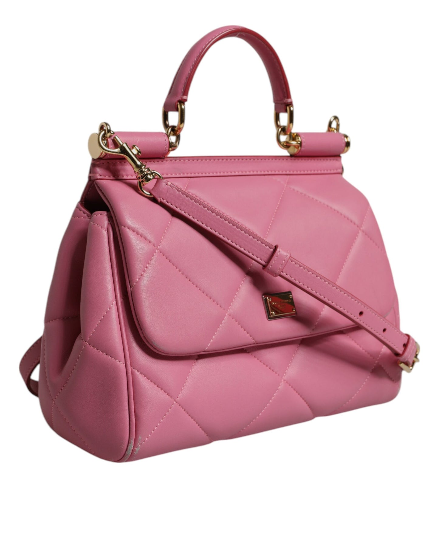 Dolce &amp; Gabbana Pink Leather Sicily Logo Shoulder Satchel Bag