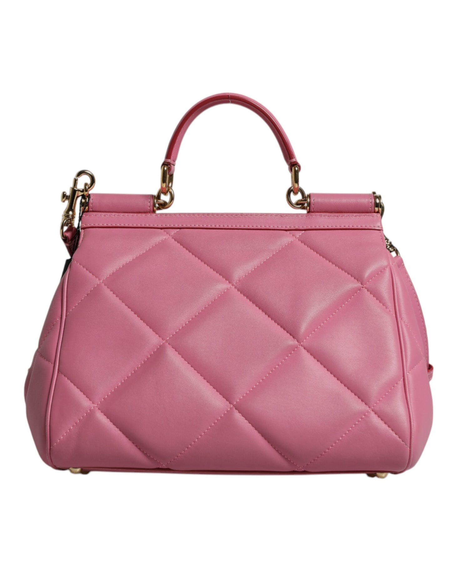 Dolce &amp; Gabbana Pink Leather Sicily Logo Shoulder Satchel Bag