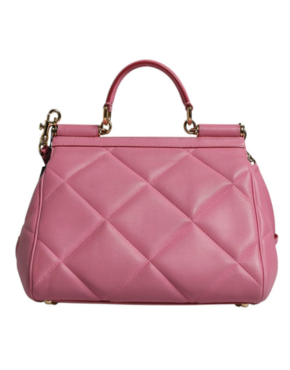 Dolce &amp; Gabbana Pink Leather Sicily Logo Shoulder Satchel Bag