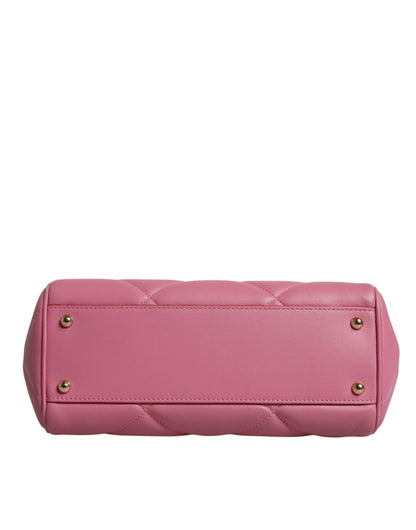 Dolce &amp; Gabbana Pink Leather Sicily Logo Shoulder Satchel Bag