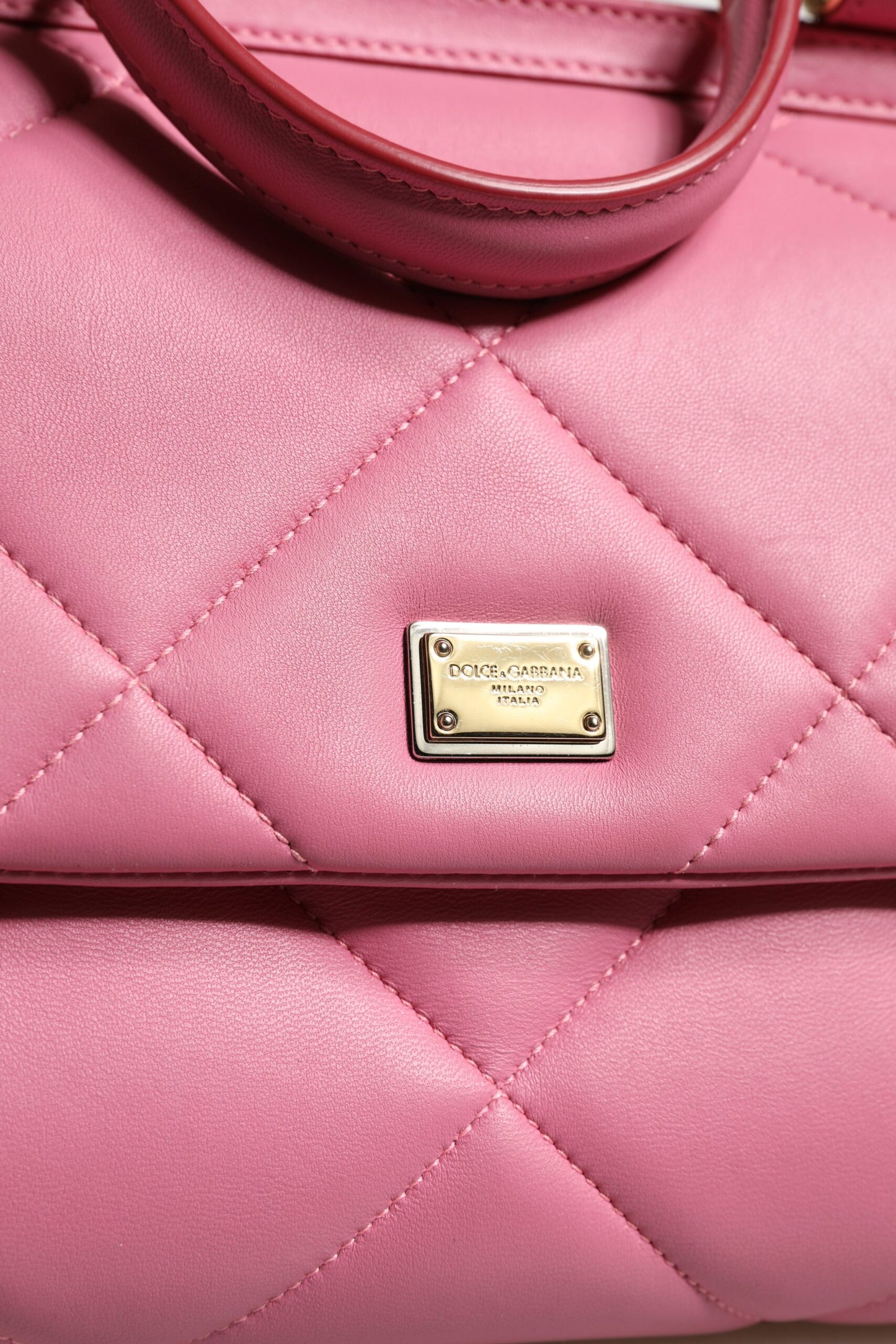 Dolce &amp; Gabbana Pink Leather Sicily Logo Shoulder Satchel Bag