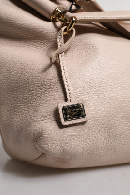 Sac fourre-tout à poignée supérieure en cuir de cerf rose clair Dolce &amp; Gabbana avec plaque logo