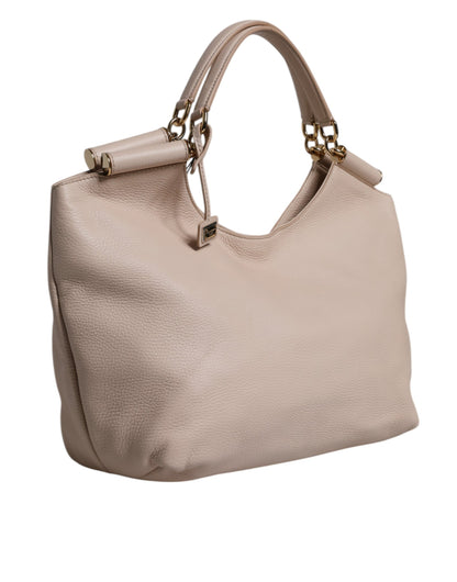 Sac fourre-tout à poignée supérieure en cuir de cerf rose clair Dolce &amp; Gabbana avec plaque logo