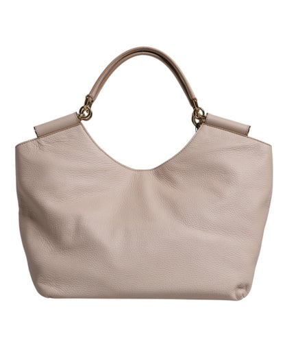 Sac fourre-tout à poignée supérieure en cuir de cerf rose clair Dolce &amp; Gabbana avec plaque logo