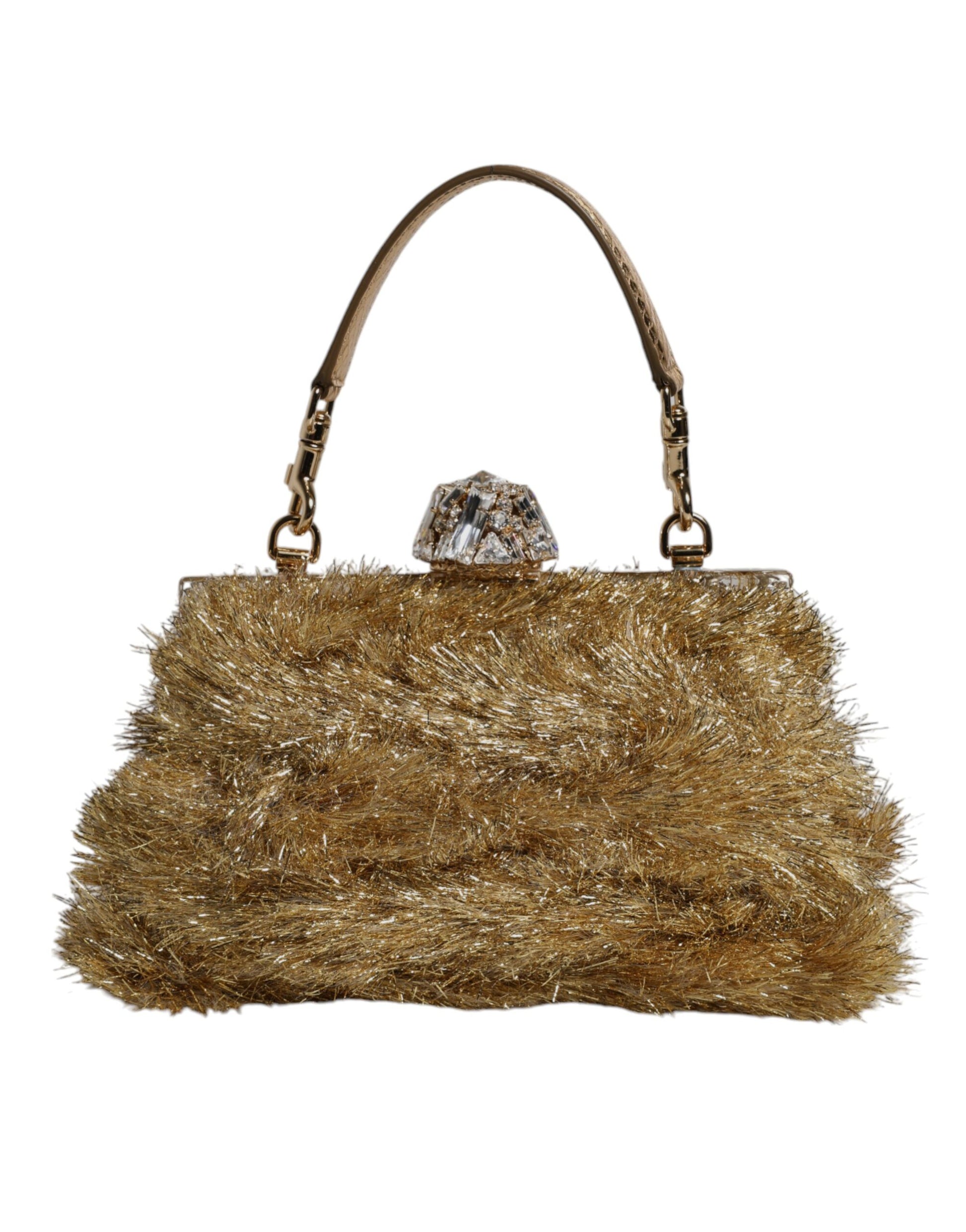 Dolce & Gabbana Gold Vanda Chain Strap Tinsel Crystal Evening Clutch Bag by Dolce & Gabbana