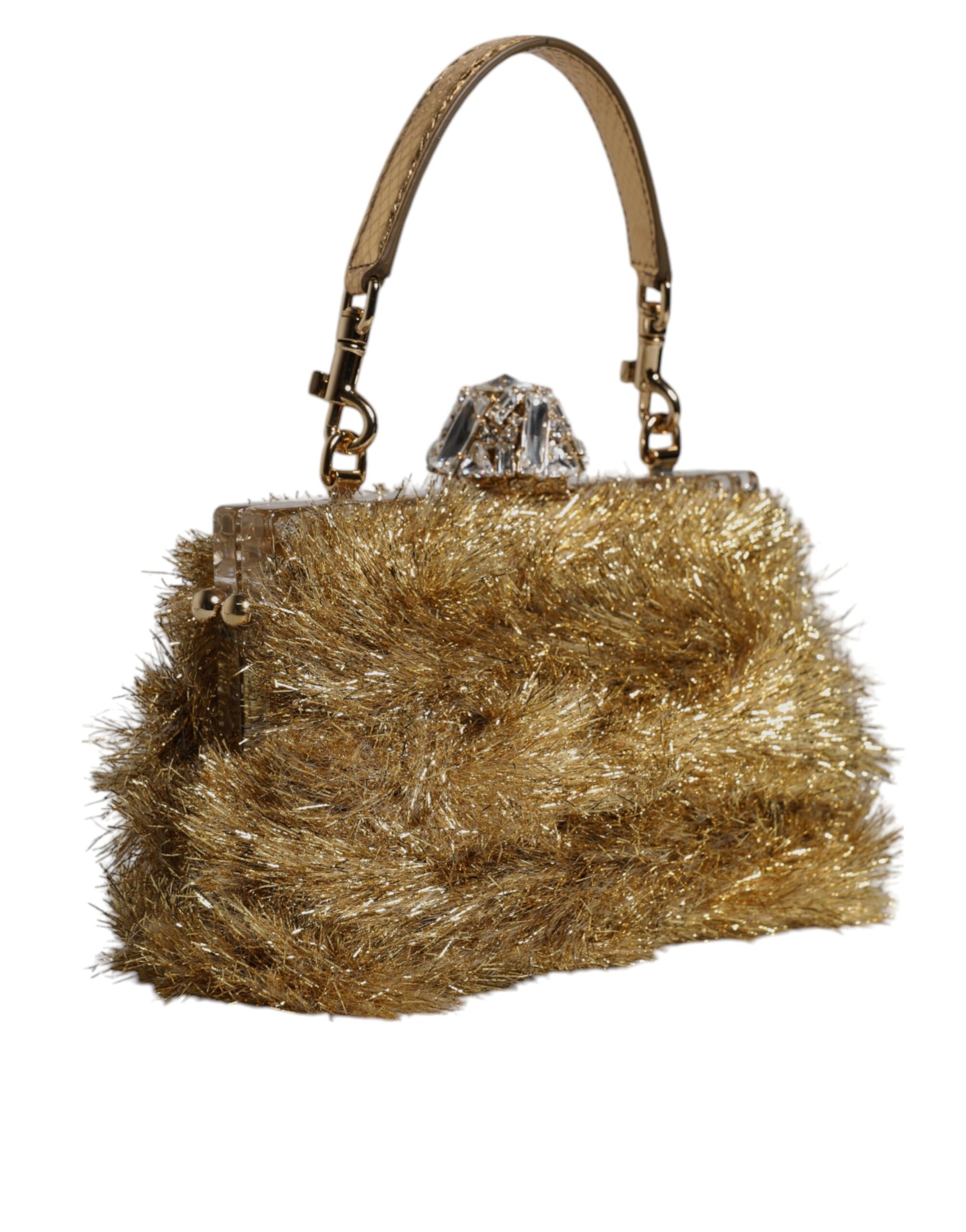Dolce & Gabbana Gold Vanda Chain Strap Tinsel Crystal Evening Clutch Bag by Dolce & Gabbana