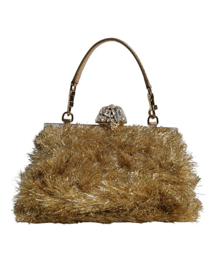 Dolce & Gabbana Gold Vanda Chain Strap Tinsel Crystal Evening Clutch Bag by Dolce & Gabbana