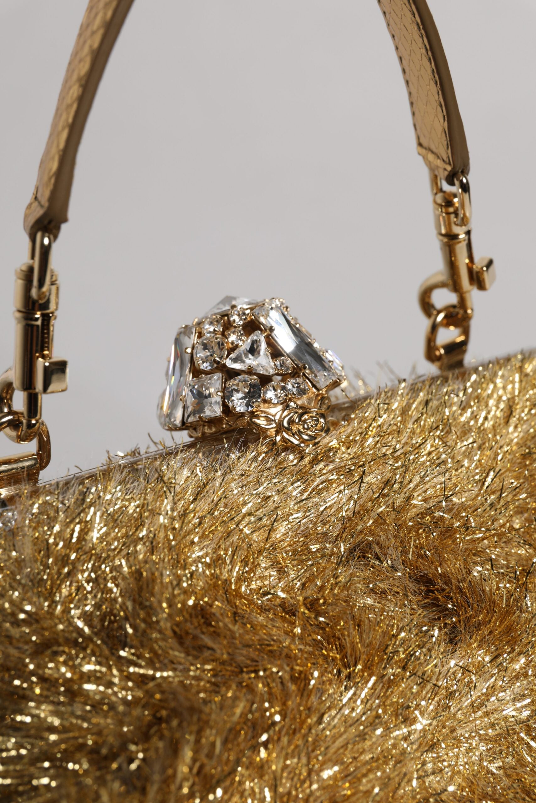 Dolce & Gabbana Gold Vanda Chain Strap Tinsel Crystal Evening Clutch Bag by Dolce & Gabbana