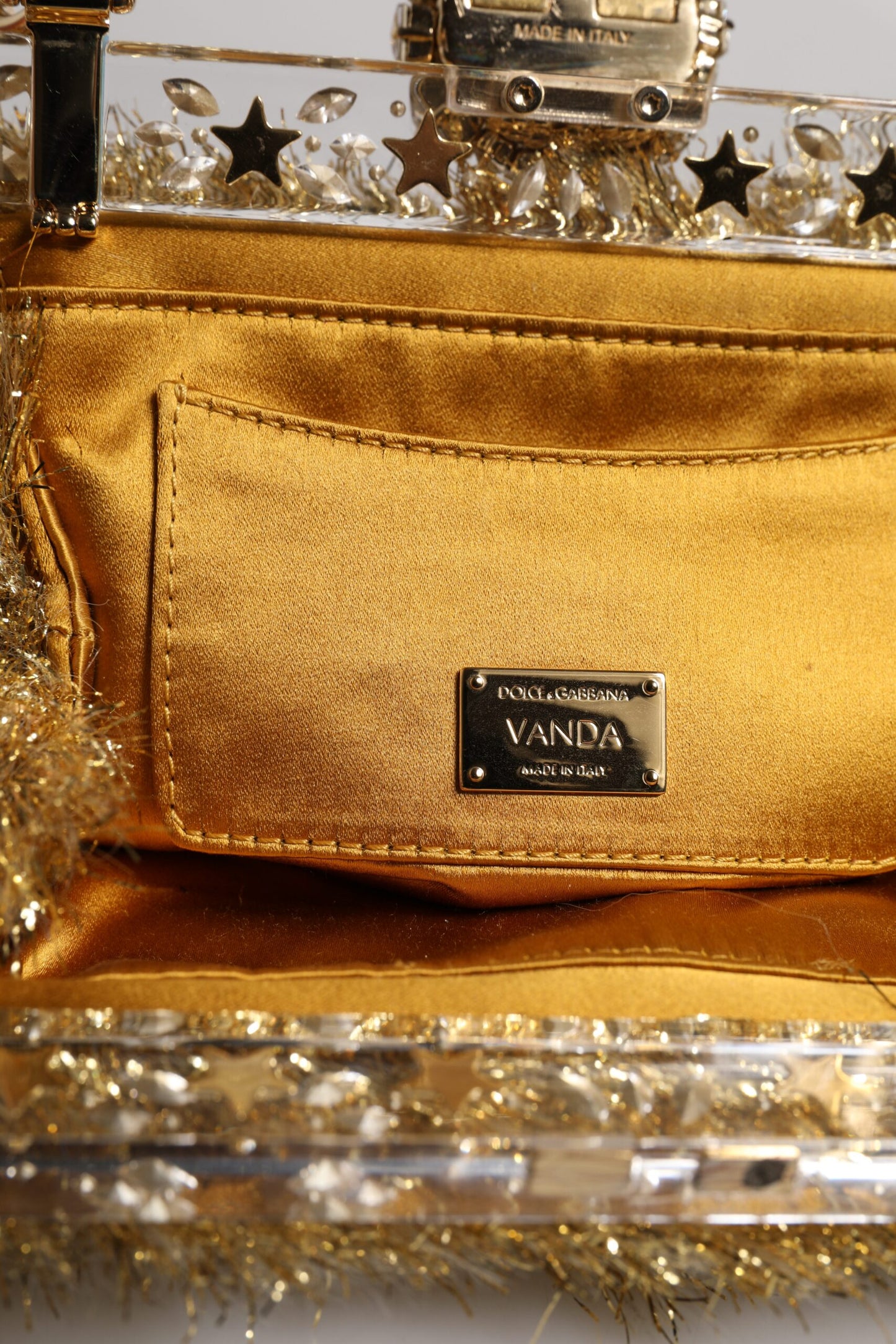 Dolce & Gabbana Gold Vanda Chain Strap Tinsel Crystal Evening Clutch Bag by Dolce & Gabbana