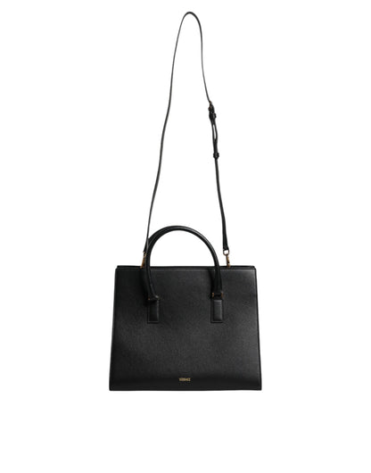 Grand sac à bandoulière en cuir noir Versace avec poignée supérieure