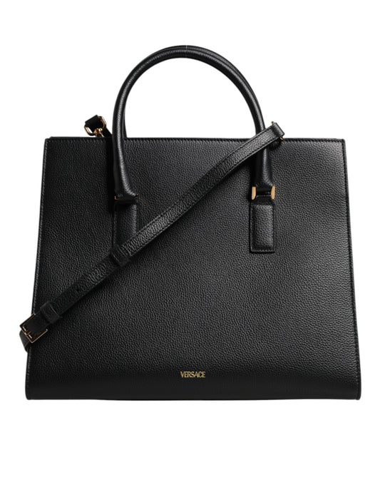 Grand sac à bandoulière en cuir noir Versace avec poignée supérieure