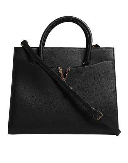 Grand sac à bandoulière en cuir noir Versace avec poignée supérieure