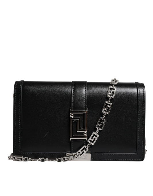 Sac bandoulière Versace en cuir de veau noir avec chaîne