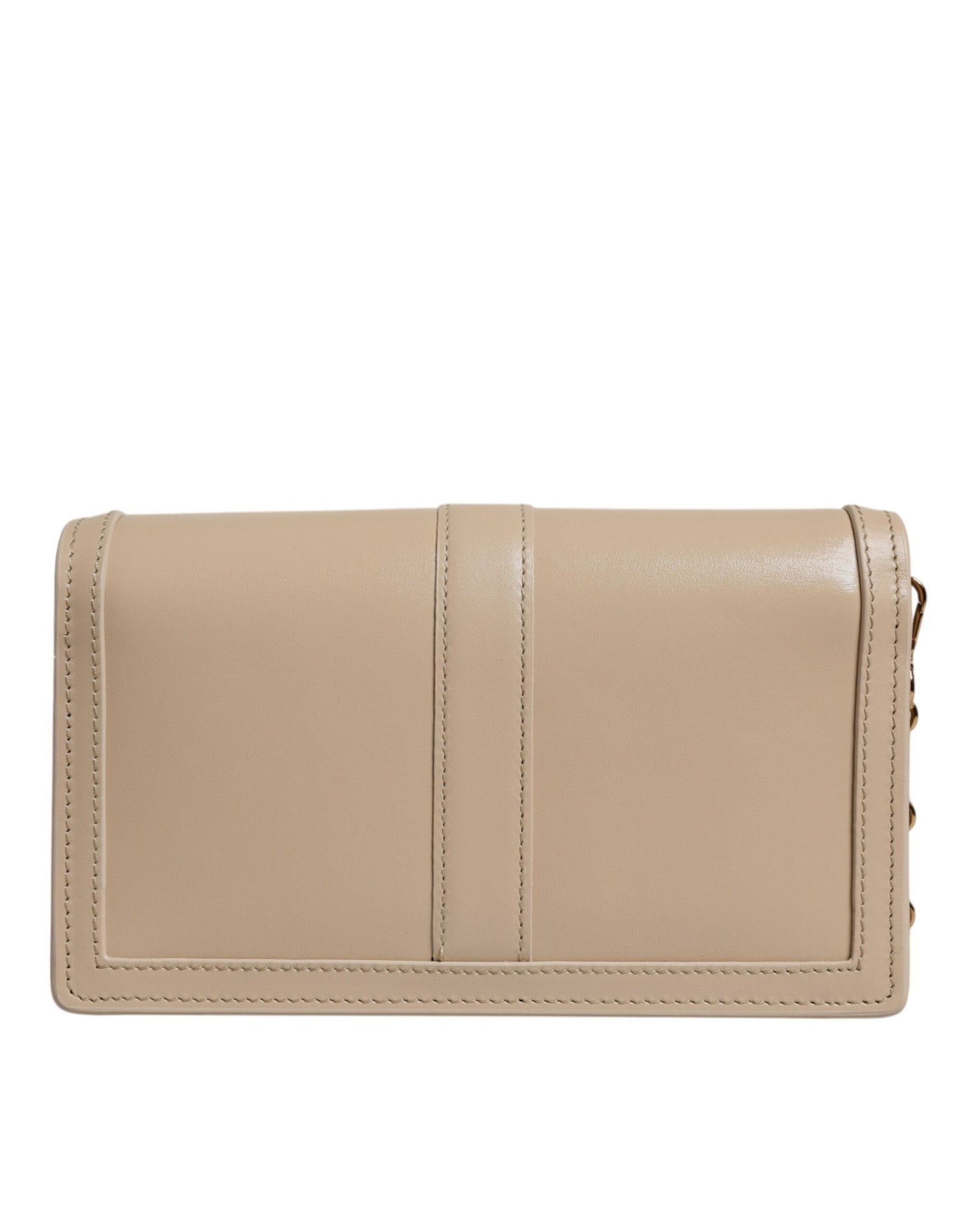 Sac bandoulière portefeuille Versace en cuir de veau beige avec chaîne dorée