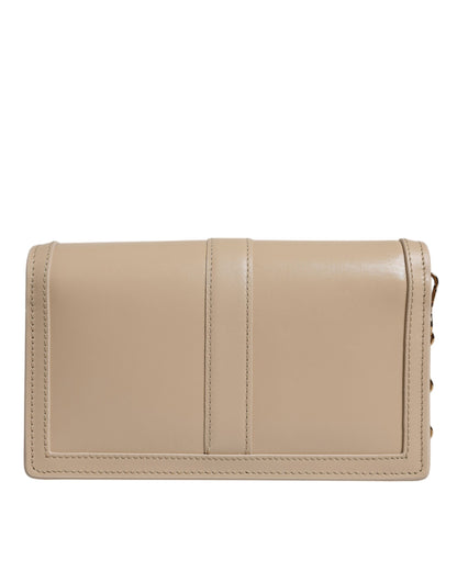 Sac bandoulière portefeuille Versace en cuir de veau beige avec chaîne dorée