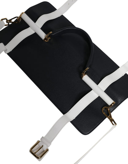 Dolce & Gabbana Blue White Calfskin Leather Crossbody Shoulder Bag by Dolce & Gabbana