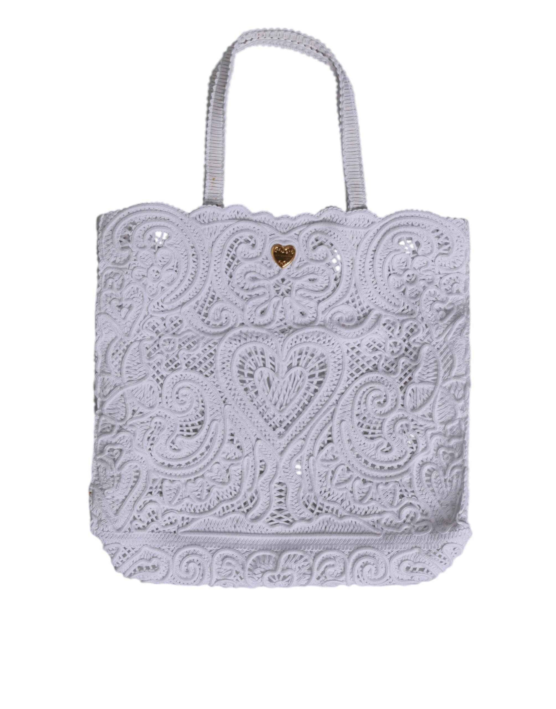Dolce & Gabbana White Cordonetto Lace Beatrice Tote Shopping Bag by Dolce & Gabbana