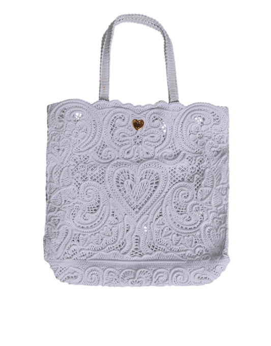 Dolce & Gabbana White Cordonetto Lace Beatrice Tote Shopping Bag by Dolce & Gabbana