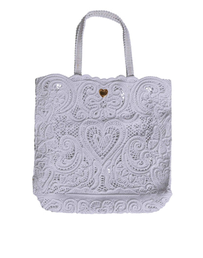 Dolce & Gabbana White Cordonetto Lace Beatrice Tote Shopping Bag by Dolce & Gabbana