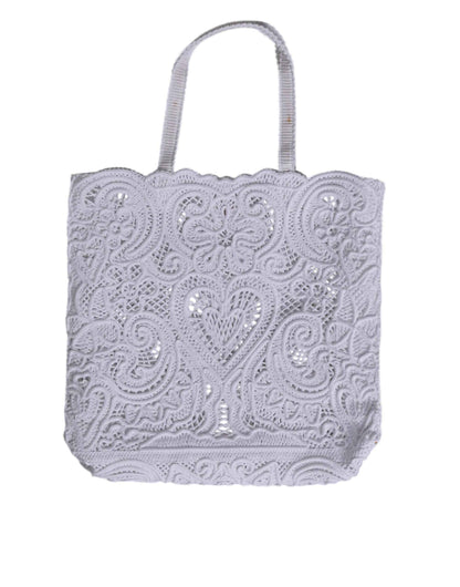 Dolce & Gabbana White Cordonetto Lace Beatrice Tote Shopping Bag by Dolce & Gabbana