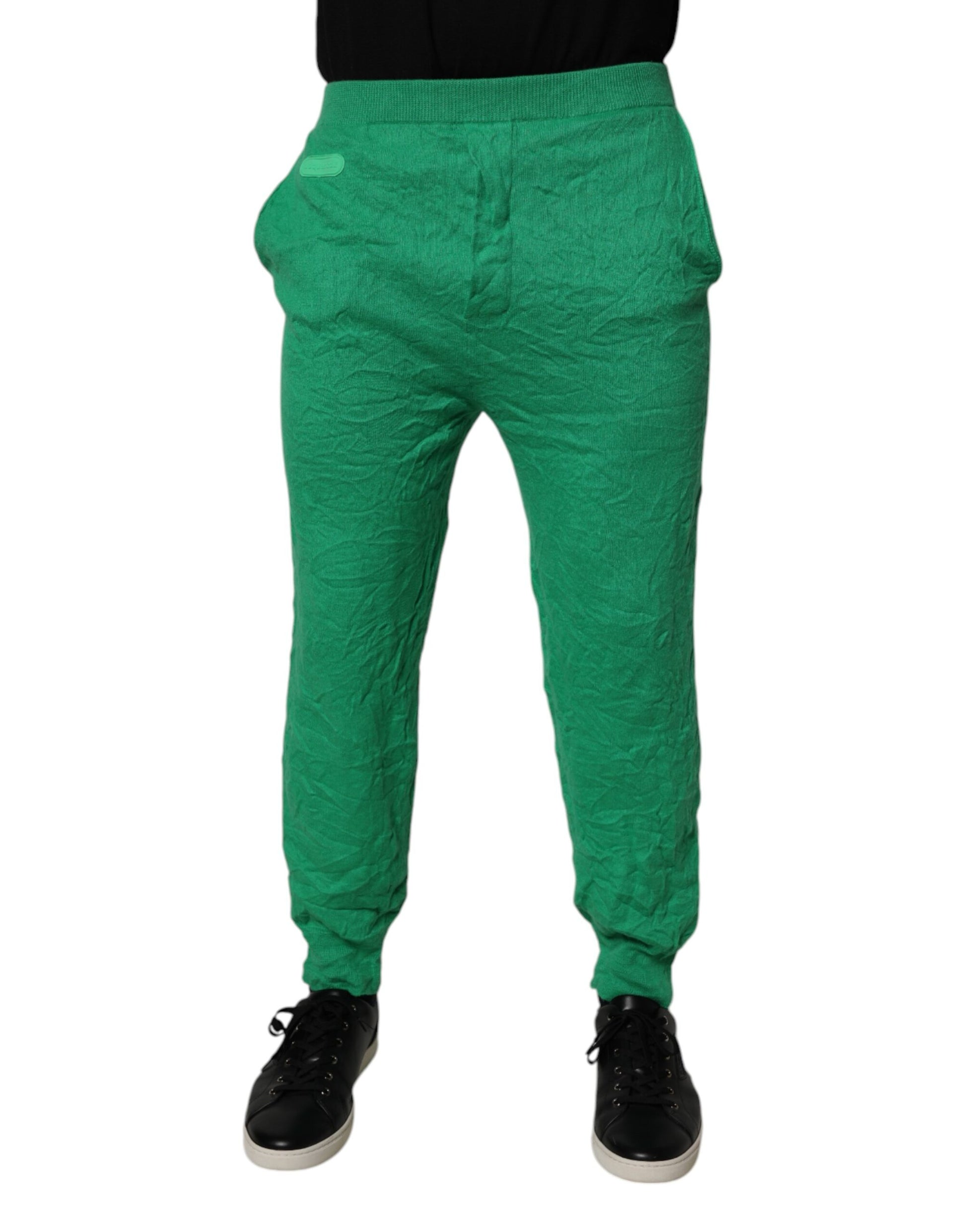 Dsquared² Green Cotton Elastic Waist Men Casual Pants by Dsquared²