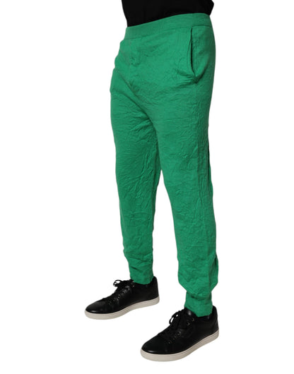 Dsquared² Green Cotton Elastic Waist Men Casual Pants by Dsquared²