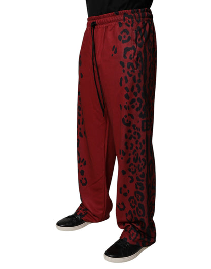 Dolce & Gabbana Red Leopard Print Polyester Men Jogger Pants by Dolce & Gabbana