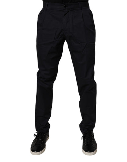 Dolce & Gabbana Dark Blue Cotton Tapered Formal Pants by Dolce & Gabbana