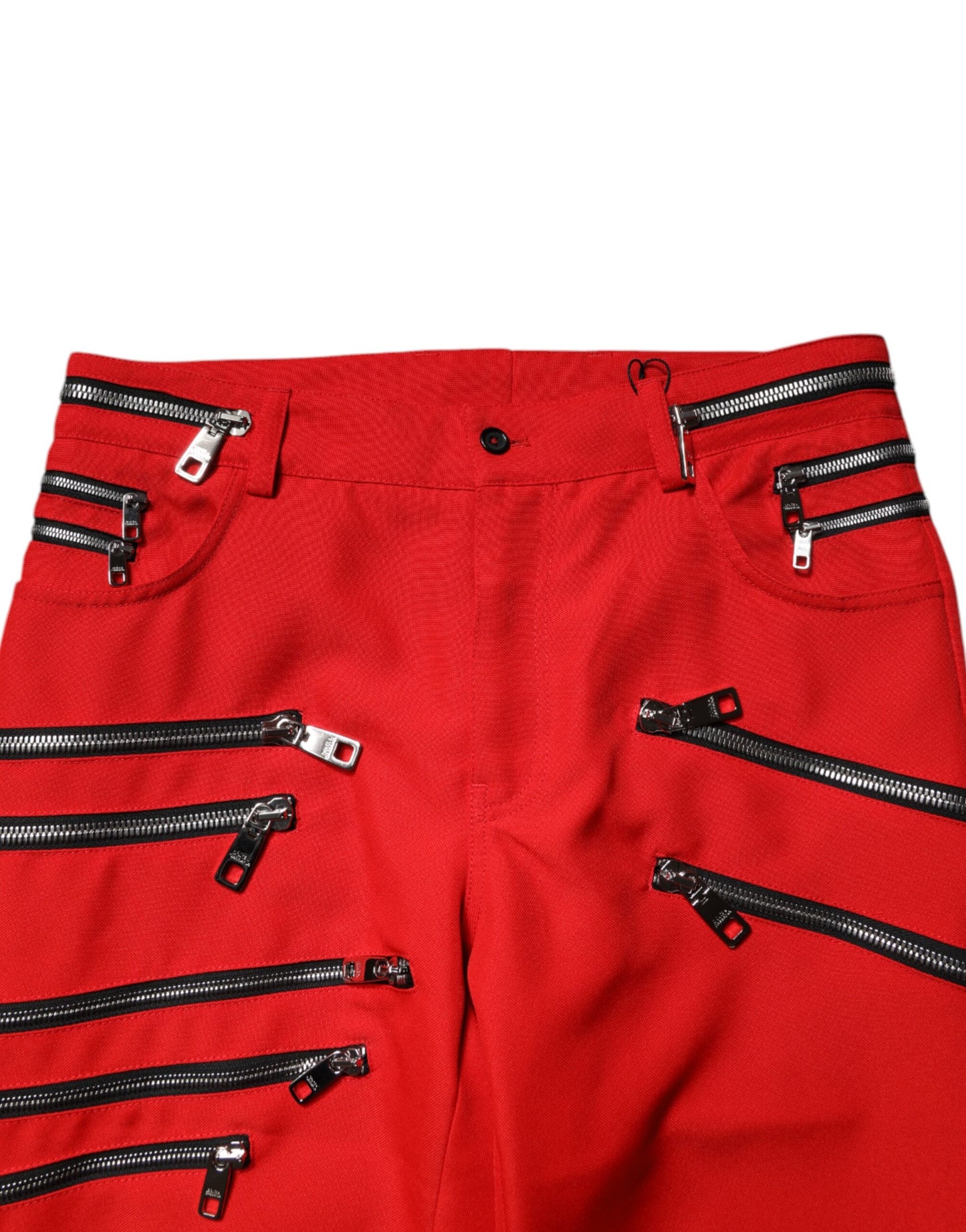 Dolce & Gabbana Red Zipper Embellished Straight Pants by Dolce & Gabbana