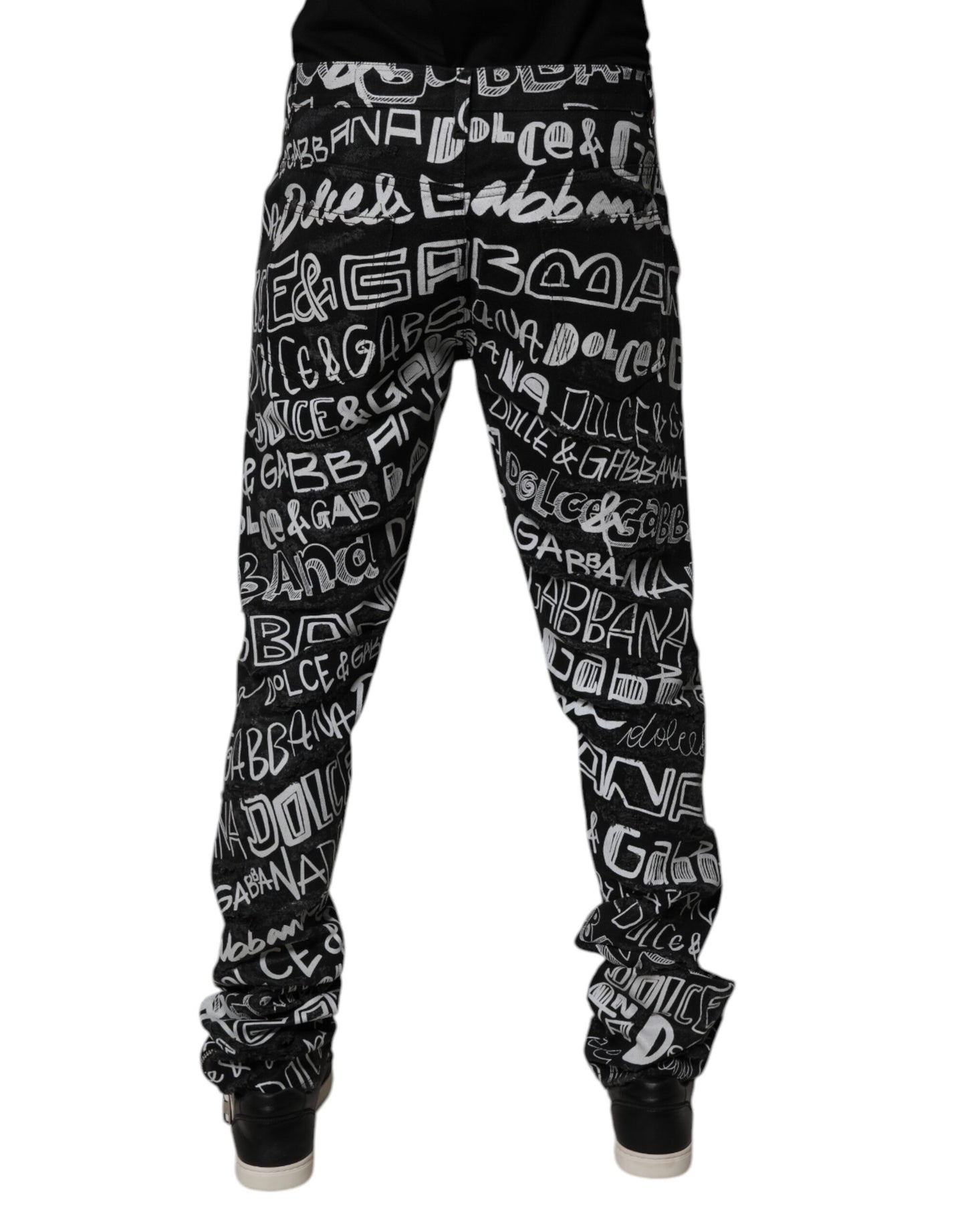 Dolce & Gabbana Black Cotton Logo Print Straight Denim Jeans by Dolce & Gabbana