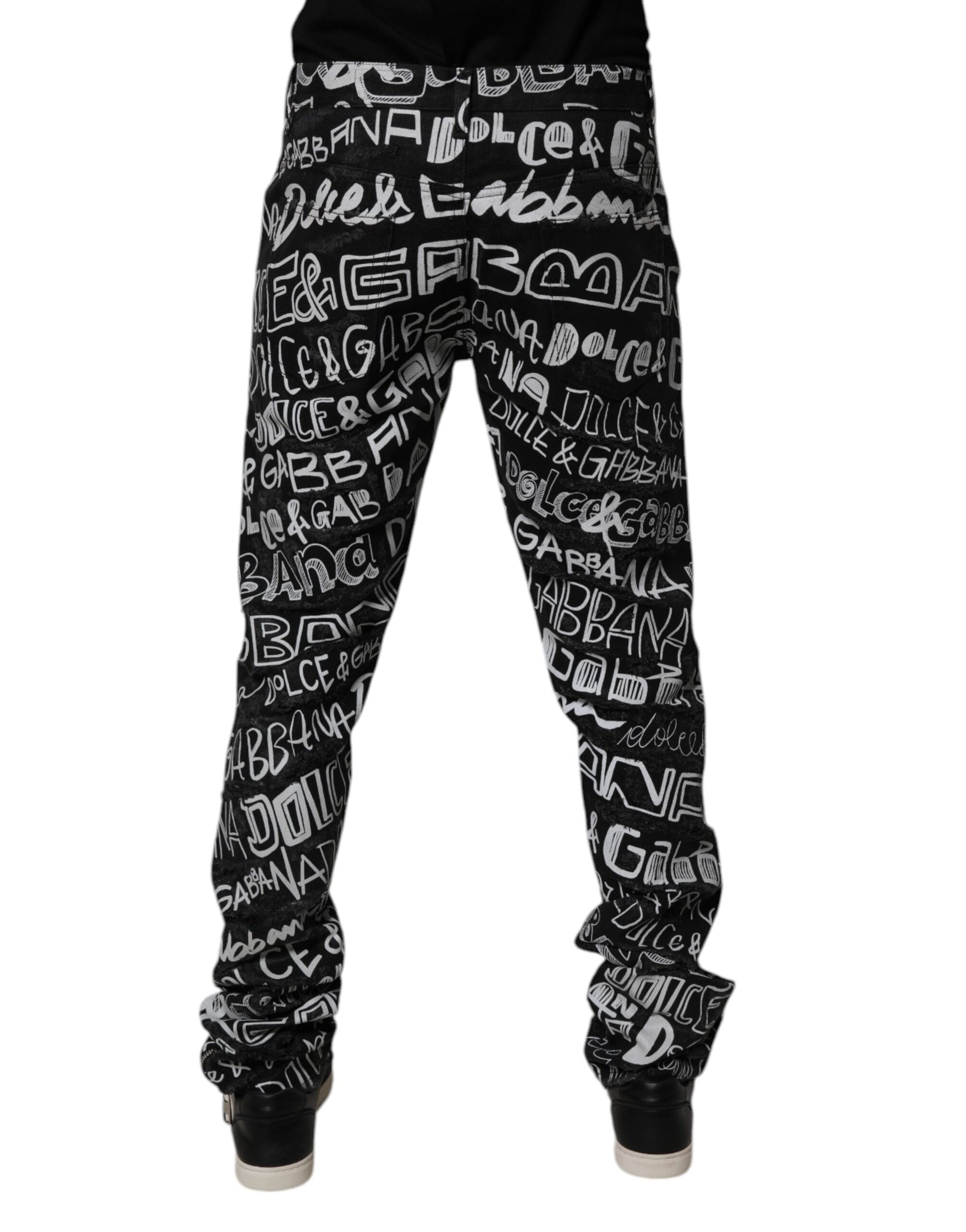 Dolce & Gabbana Black Cotton Logo Print Straight Denim Jeans by Dolce & Gabbana