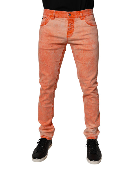 Dolce & Gabbana Orange Tie Dye Cotton Skinny Men Denim Jeans by Dolce & Gabbana