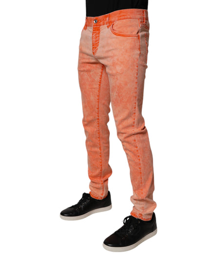 Dolce & Gabbana Orange Tie Dye Cotton Skinny Men Denim Jeans by Dolce & Gabbana