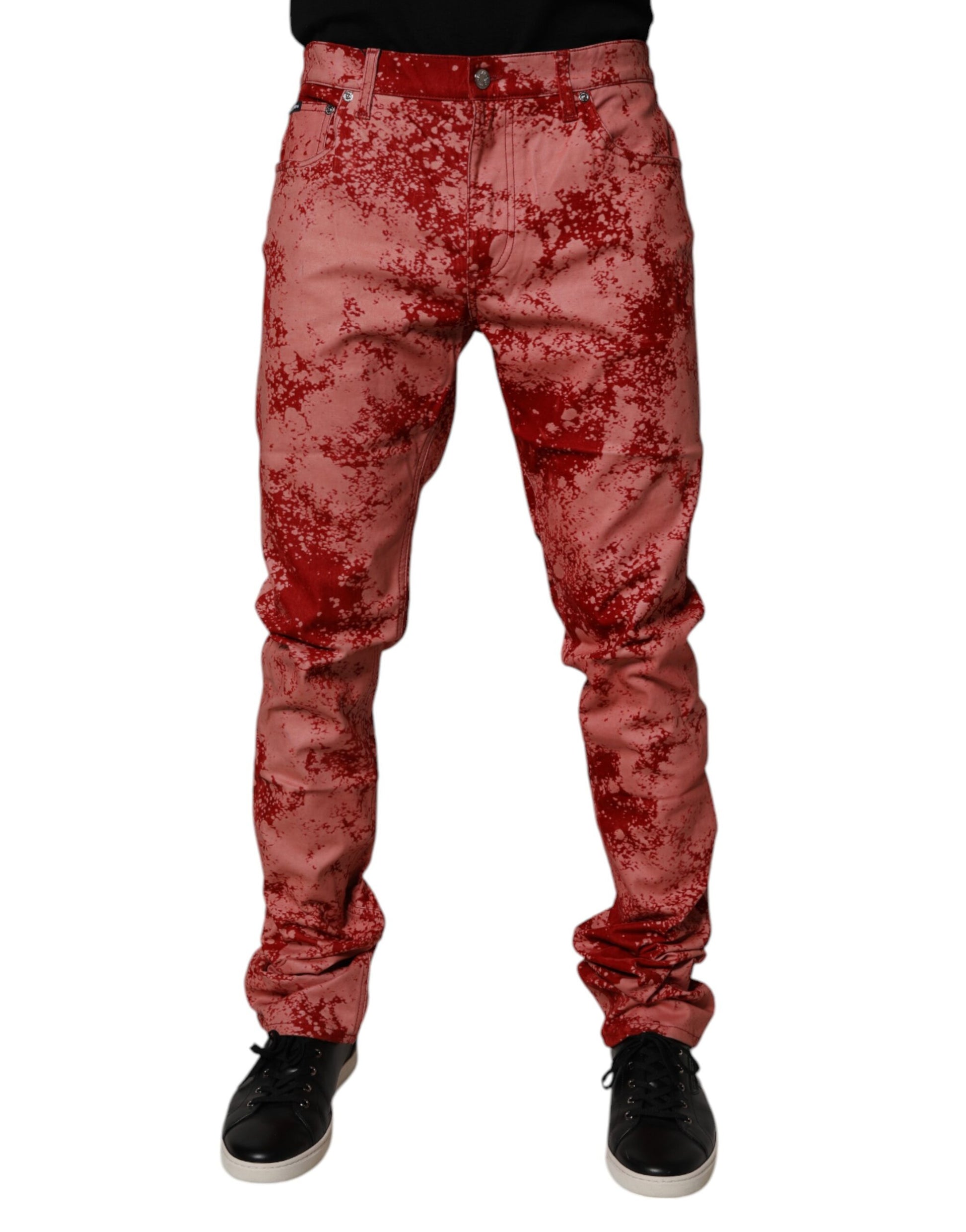 Dolce & Gabbana Red Tie Dye Cotton Skinny Men Denim Jeans by Dolce & Gabbana