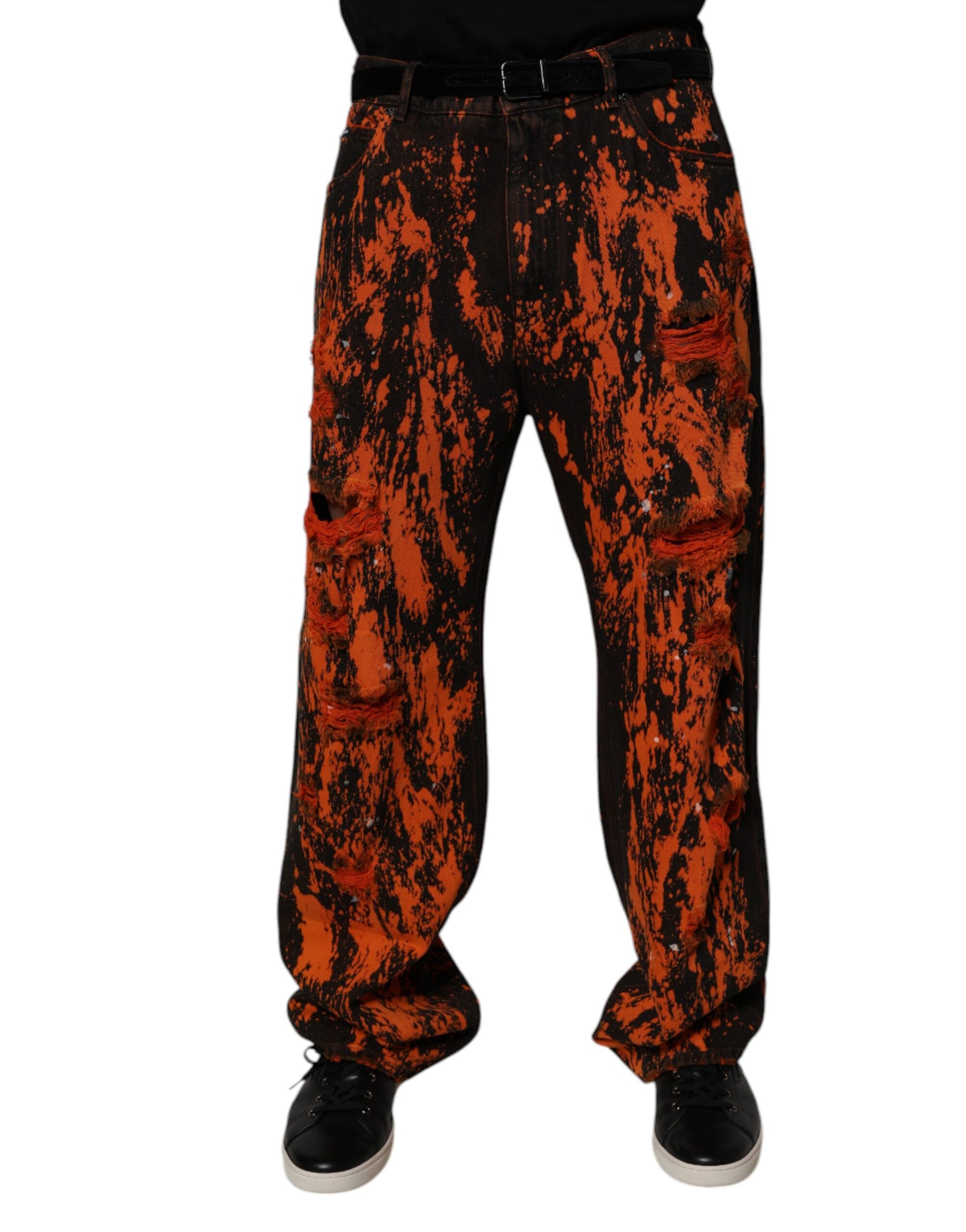 Dolce & Gabbana Black Red Tie Dye Cotton Straight Denim Jeans by Dolce & Gabbana