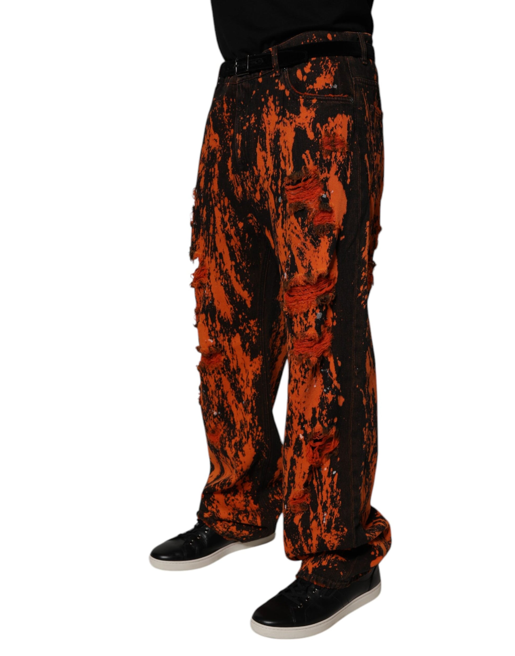 Dolce & Gabbana Black Red Tie Dye Cotton Straight Denim Jeans by Dolce & Gabbana