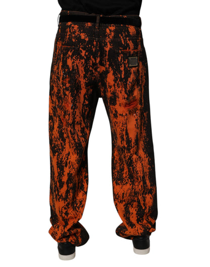Dolce & Gabbana Black Red Tie Dye Cotton Straight Denim Jeans by Dolce & Gabbana