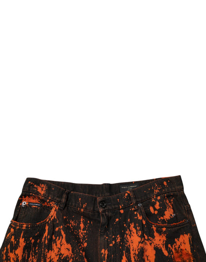 Dolce & Gabbana Black Red Tie Dye Cotton Straight Denim Jeans by Dolce & Gabbana