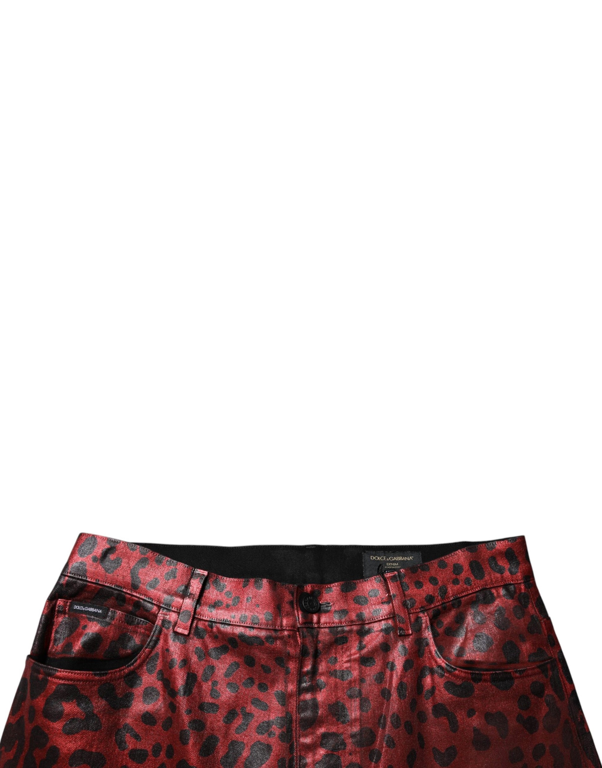 Dolce & Gabbana Red Leopard Cotton Straight Men Denim Jeans by Dolce & Gabbana