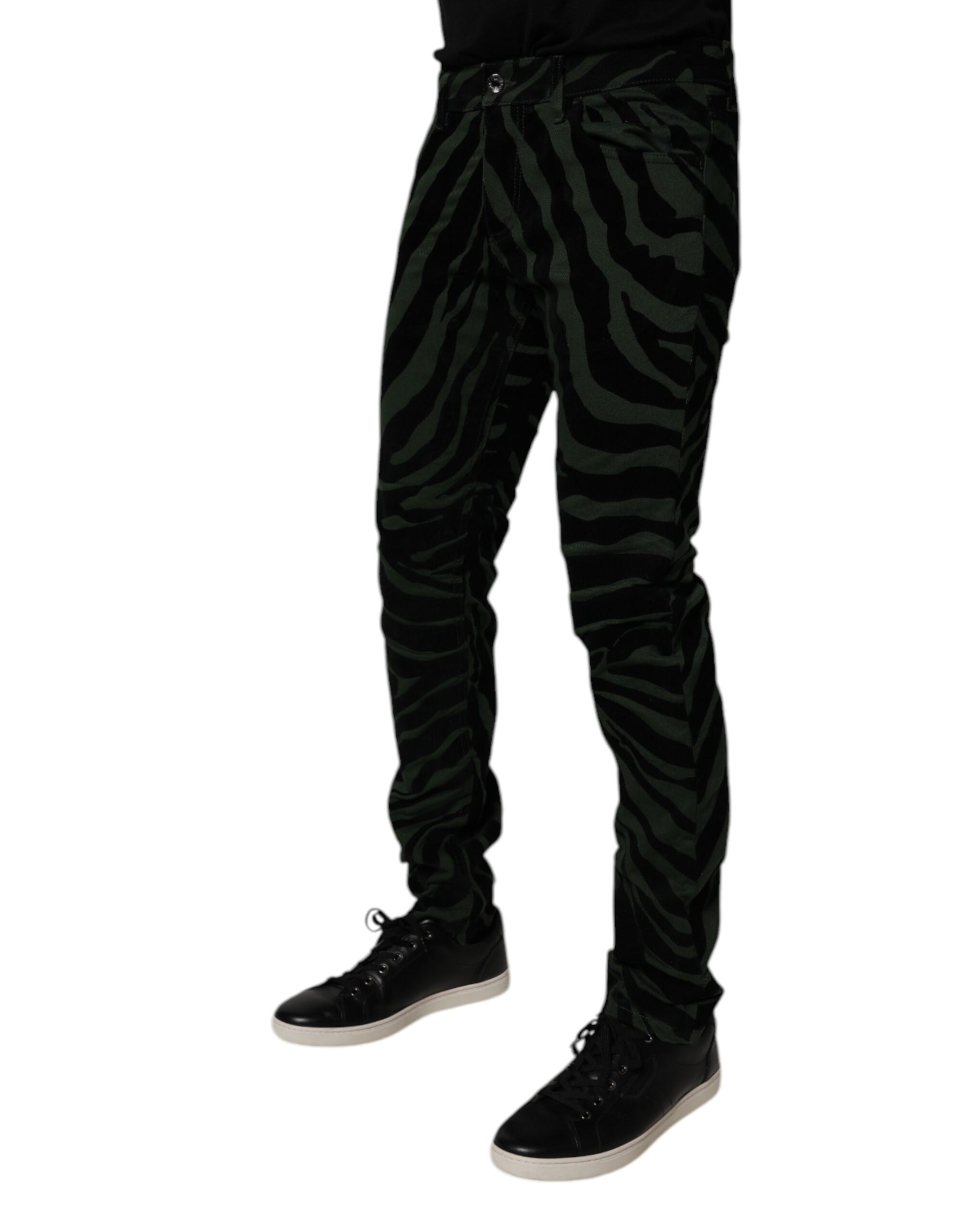 Dolce & Gabbana Black Green Stripes Cotton Skinny Denim Jeans by Dolce & Gabbana