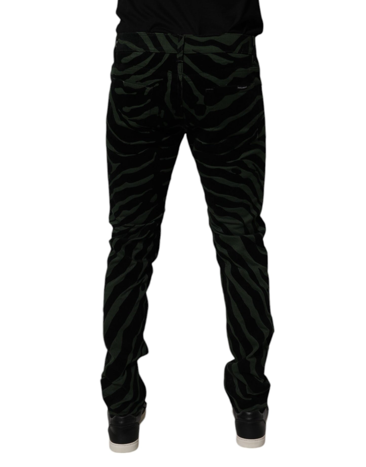 Dolce & Gabbana Black Green Stripes Cotton Skinny Denim Jeans by Dolce & Gabbana