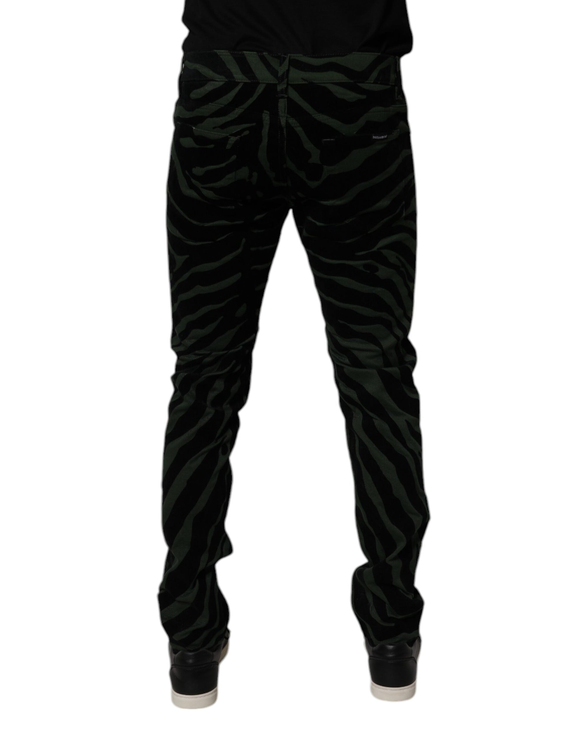 Dolce & Gabbana Black Green Stripes Cotton Skinny Denim Jeans by Dolce & Gabbana